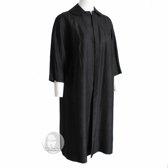 Vintage Opera Coat Black Dupioni Silk by Cari Colette for B. Forman Co 1960s - Picture 2 of 6